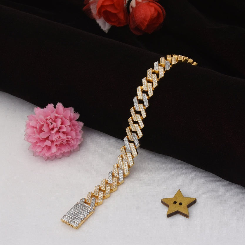 1 Gram Gold Plated with Diamond Sophisticated Design Bracelet for Men - Style C781 - AmazingBaba