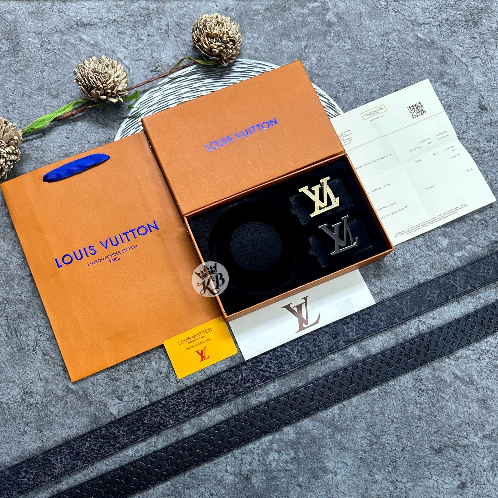 Luxury lv double buckle belt set
