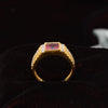1 Gram Gold Forming Pink Stone with Diamond Gold Plated Ring for Men - Style A014 - AmazingBaba