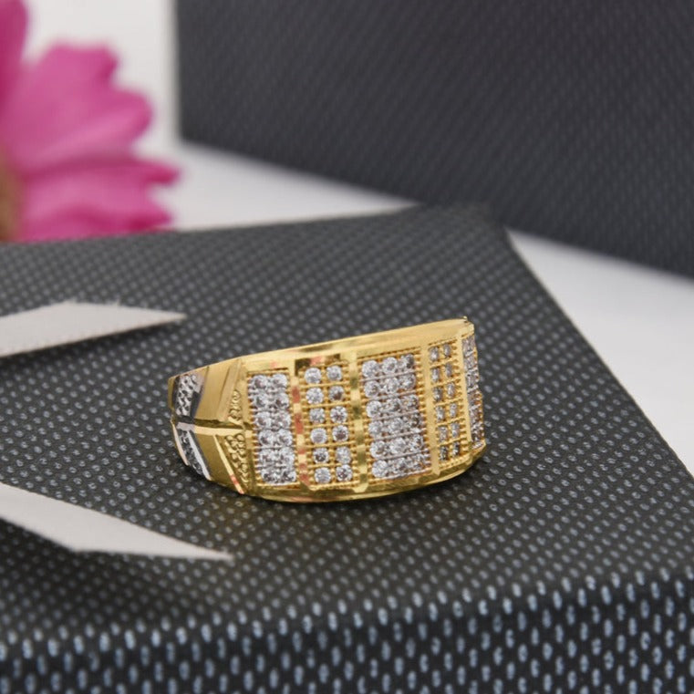 1 Gram Gold Forming Rectangle with Diamond High-Quality Ring for Men - Style A017 - AmazingBaba