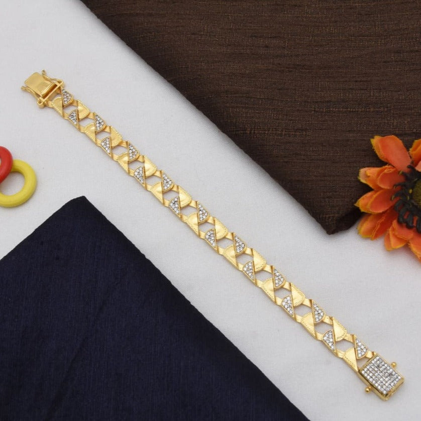 1 Gram Gold Plated with Diamond Sophisticated Design Bracelet for Men - Style C933