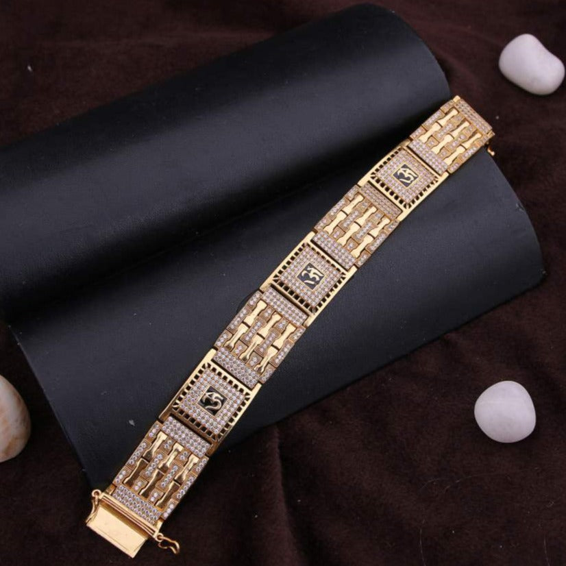 Square Type 4 OM Symbol With Black Mino Gold Plated Bracelet jewelry - Style A399