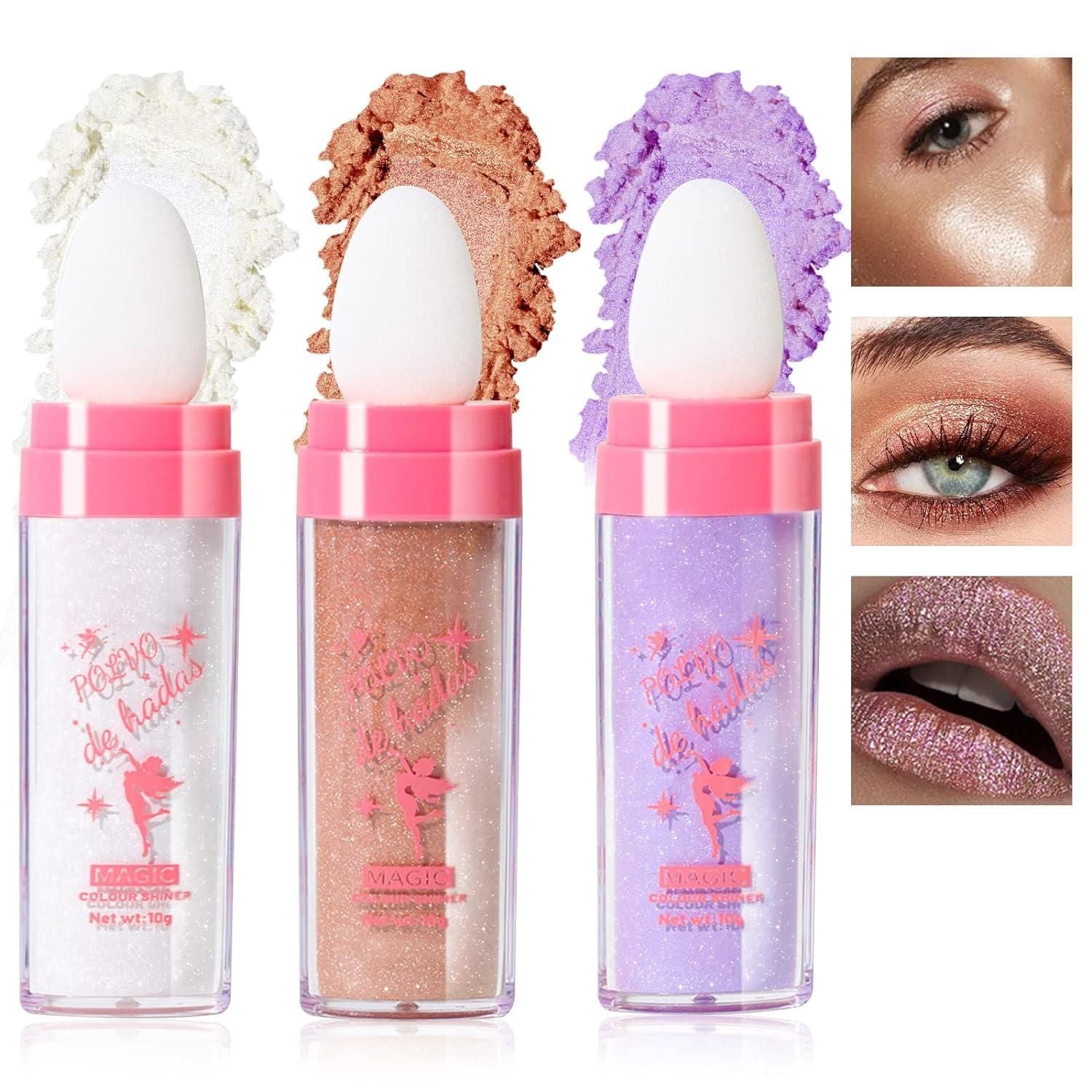 3 Colors Highlighter Stick, Body Glitter Highlighter Powder High Gloss Fairy Makeup - AmazingBaba